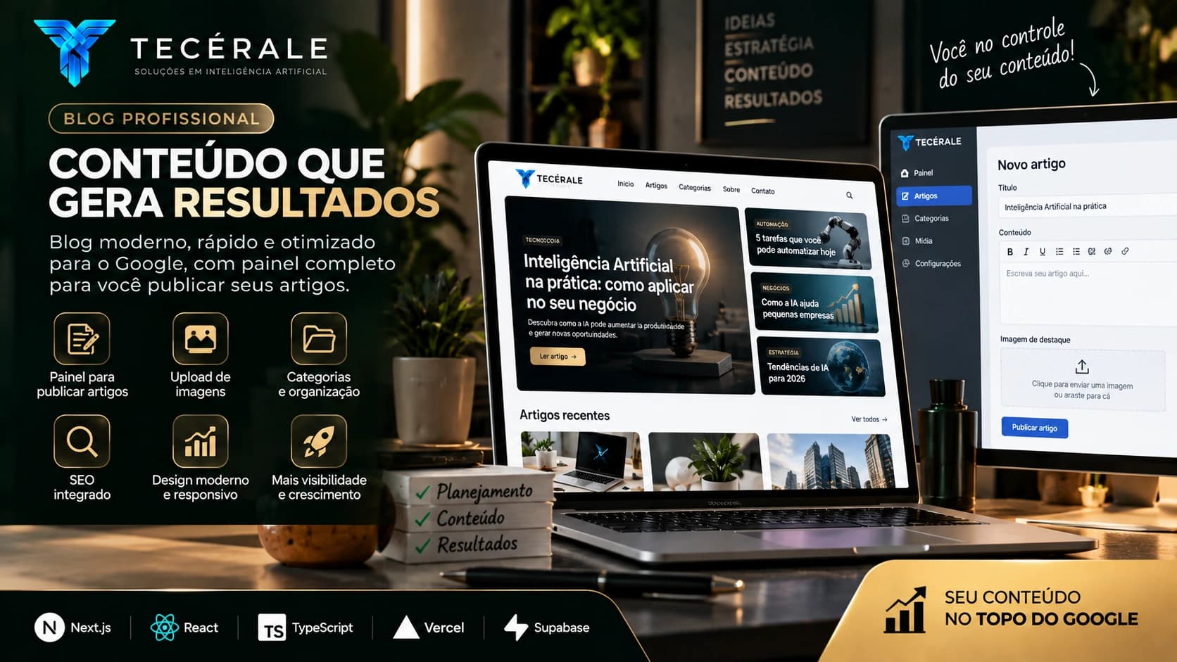 Blog profissional com painel para publicação de artigos